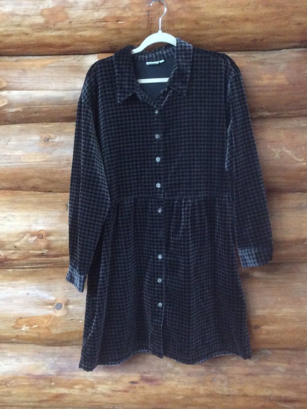Match USA Plaid Velvet Vintage Modest Dark Cottagecore Retro EUC Dress Size 16
